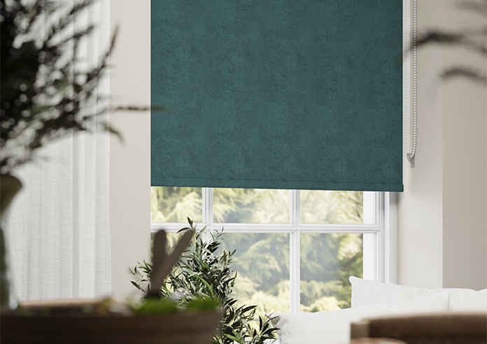 Flori Faux Suede (Blackout), Deep Teal - Twist&Fit Roller Blind - Image 5